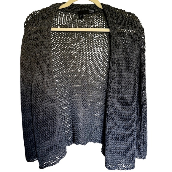 Eileen Fisher Gray Metalic 3/4 Sleeves Open Front Cardigan Size Small - Picture 1 of 8